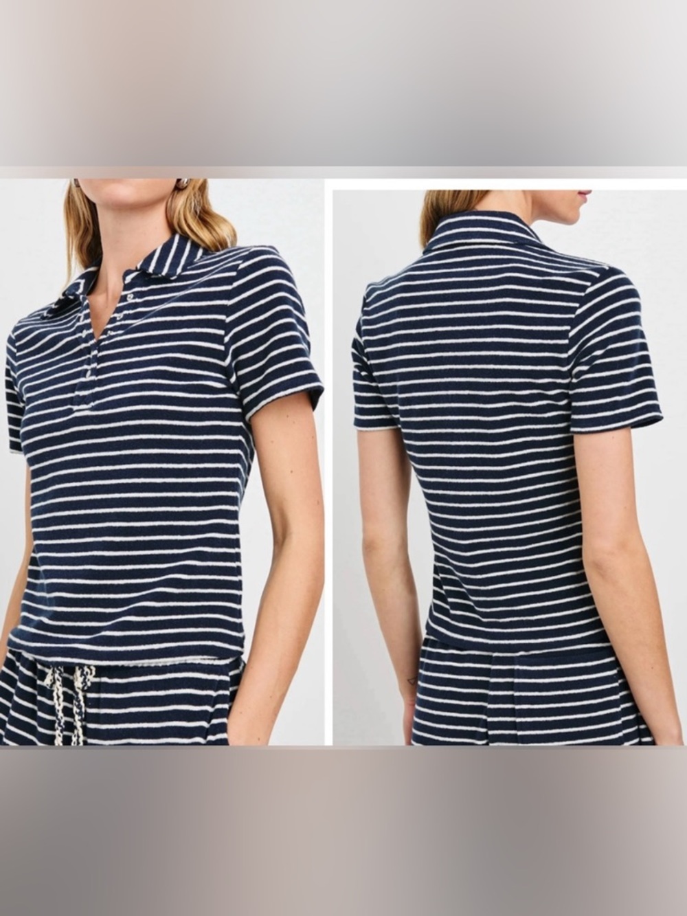 Rails Naveli 100% Cotton Terry Navy and White Striped Polo Top